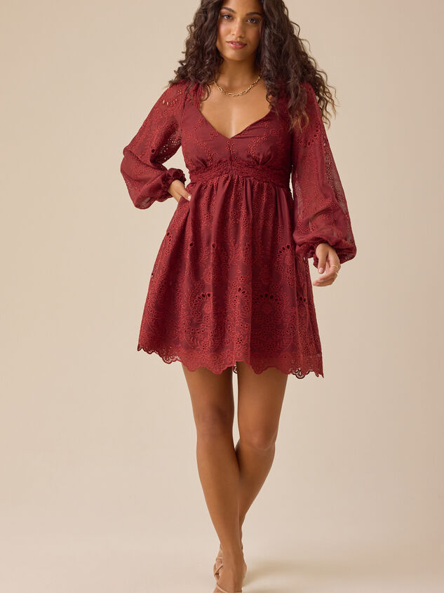 Long Sleeve Eyelet Mini Dress Detail 2 - TULLABEE