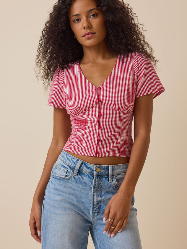 Wendy Gingham Button Front Top Detail 4 - TULLABEE