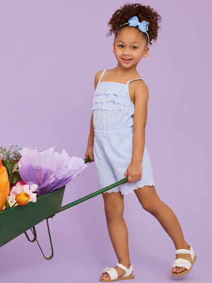 Becca Blue Stripe Eyelet Toddler Romper by Mudpie - TULLABEE
