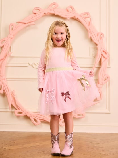 Angelica Velvet Bow Dress by Mudpie - TULLABEE