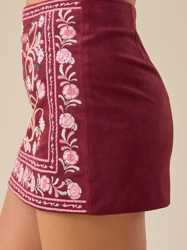 Genevieve Embroidered Suede Mini Skirt Detail 4 - TULLABEE
