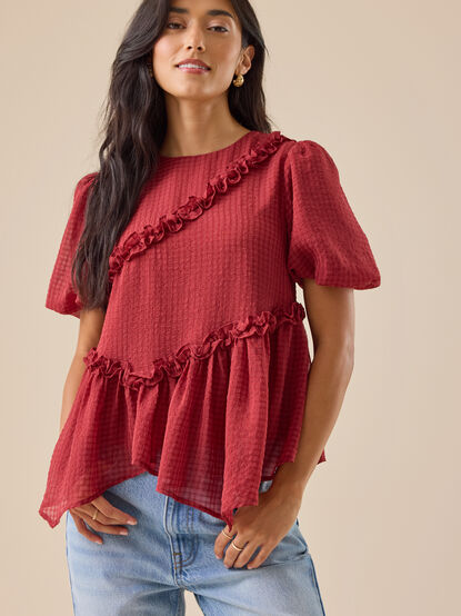 Dolly Ruffle Asymmetrical Top - TULLABEE