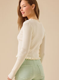 Emily Tie Front Ruffle Cardigan Detail 4 - TULLABEE