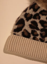 Leopard Pom Beanie Detail 2 - TULLABEE