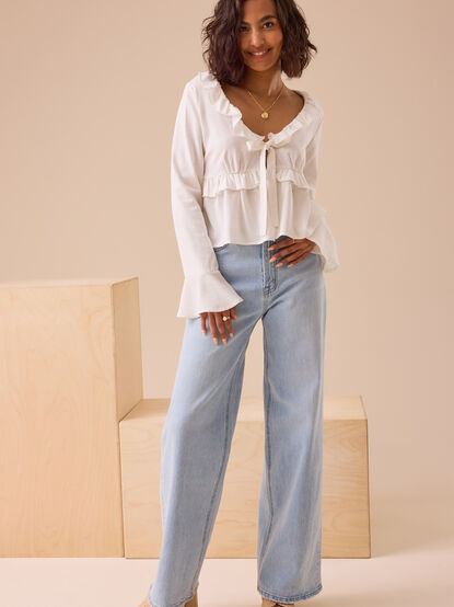 Fiona Ruffle Tie Front Top - TULLABEE