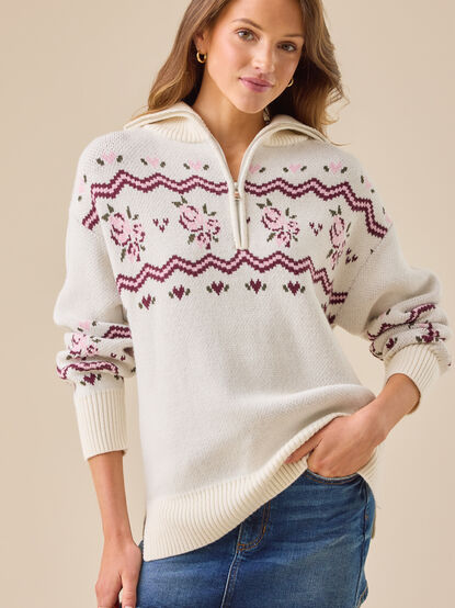 Adeline Patterned Quarter Zip - TULLABEE