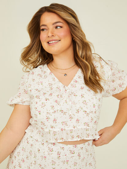 Kelsey Floral Clip Dot Top - TULLABEE