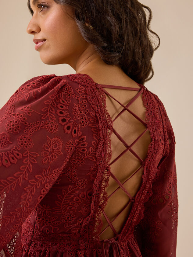 Long Sleeve Eyelet Mini Dress Detail 5 - TULLABEE