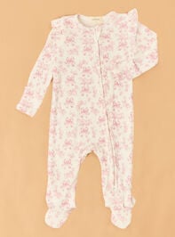 Bonnie Bows Toile Ruffle Footie - TULLABEE