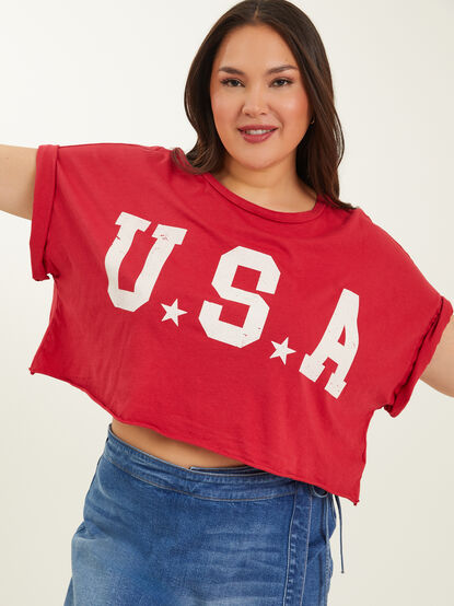 USA Cropped Graphic Tee - TULLABEE