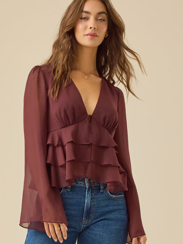 Eva Tie Front Ruffle Top Detail 3 - TULLABEE