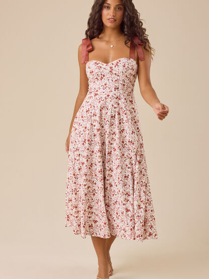 Carmen Floral Bow Tie Midi Dress - TULLABEE