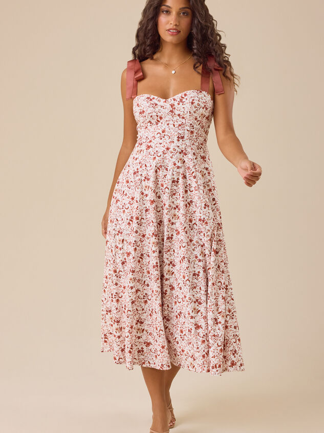Carmen Floral Bow Tie Midi Dress - TULLABEE