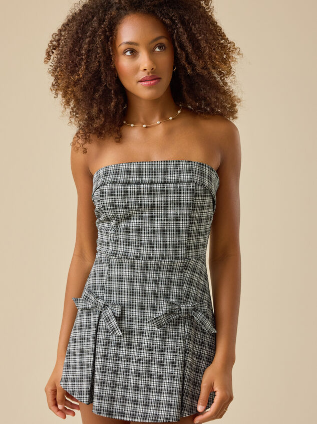 Arebella Strapless Plaid Romper Detail 3 - TULLABEE