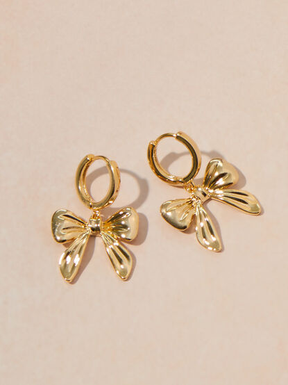 18K Gold Bow Mini Hoop Earrings - TULLABEE