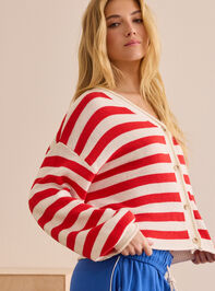 Serve Stripe Button Up Cardigan Detail 2 - TULLABEE