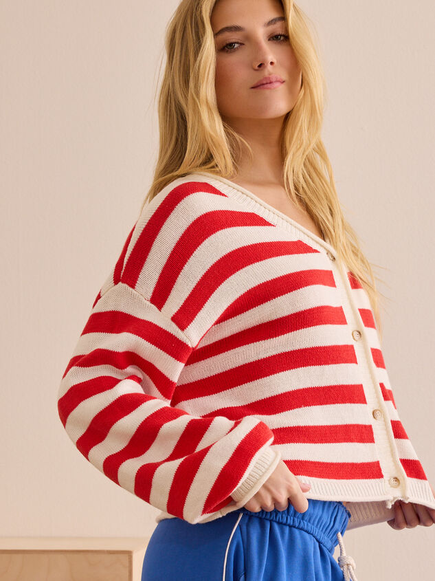 Serve Stripe Button Up Cardigan Detail 2 - TULLABEE
