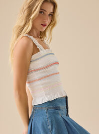 Nubia Embroidered Smocked Top Detail 2 - TULLABEE