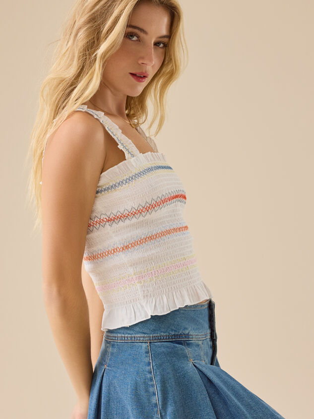 Nubia Embroidered Smocked Top Detail 2 - TULLABEE