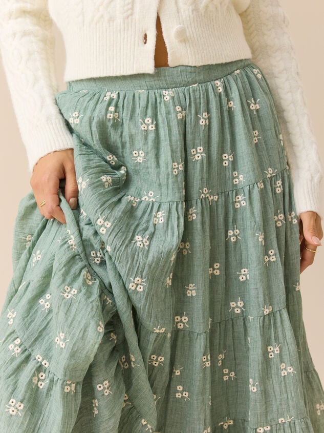 Jackie Embroidered Midi Skirt Detail 3 - TULLABEE