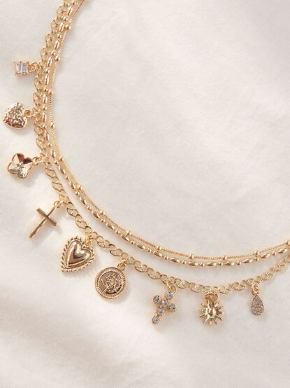 Bubble Charm Dangle Layered Necklace - TULLABEE