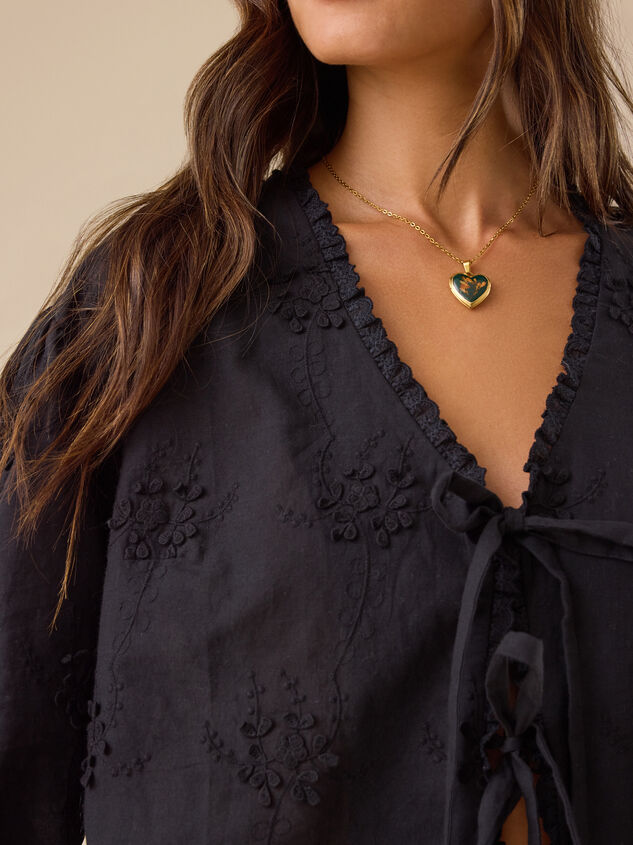 Zara Embroidered Tie Front Top Detail 3 - TULLABEE