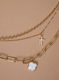 Mother Of Pearl Clover Layered Necklace - TULLABEE