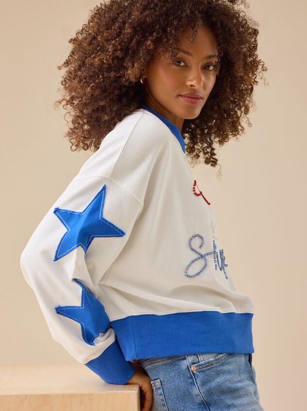Stars and Stripes Beaded Crewneck Detail 4 - TULLABEE