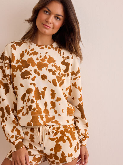 Cow Print Supersoft Cropped Crewneck - TULLABEE