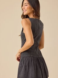 Sky Denim Mini Dress Detail 5 - TULLABEE