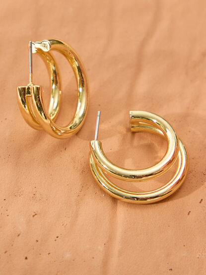 18k Gold Dipped Double Hoop Earrings - TULLABEE