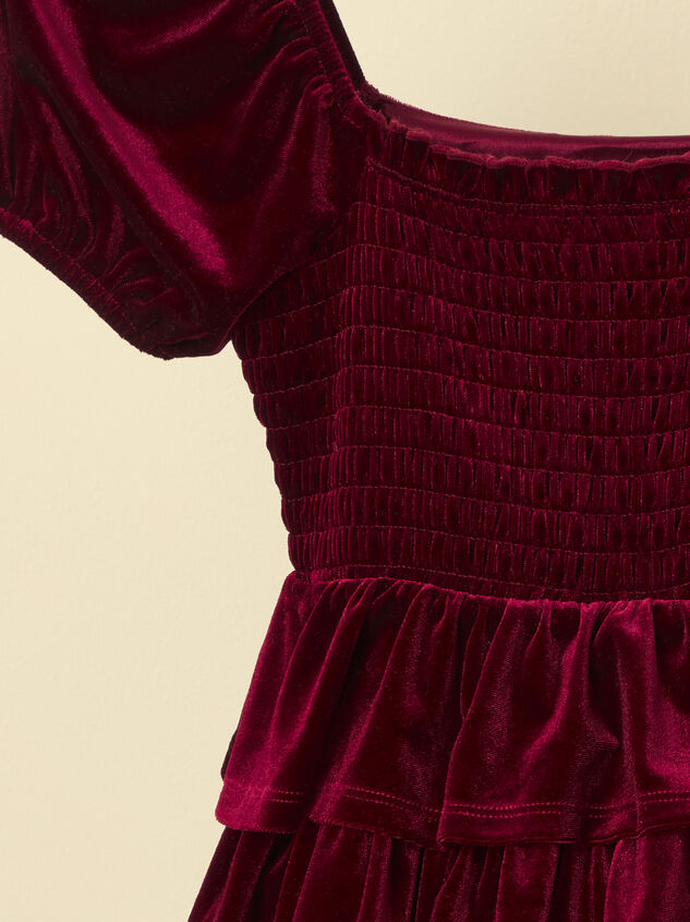 Adela Tiered Velvet Youth Dress Detail 4 - TULLABEE