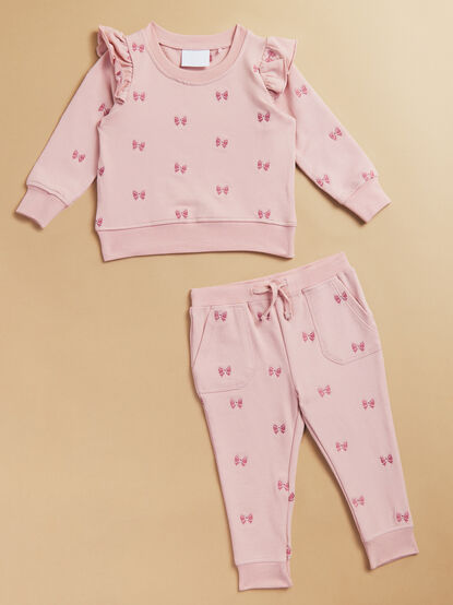 Mia Embroidered Bows Sweatshirt and Jogger Set - TULLABEE