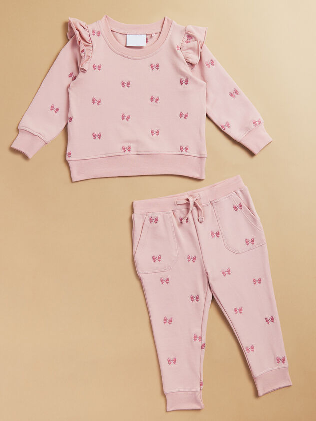 Mia Embroidered Bows Sweatshirt and Jogger Set - TULLABEE
