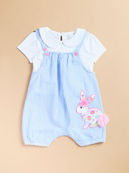 Bunny Striped Romper with Collared Top Set - TULLABEE
