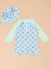 Duck Rash Guard Romper with Hat by Mud Pie - TULLABEE