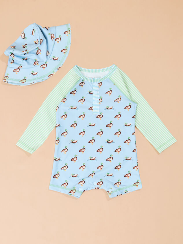 Duck Rash Guard Romper with Hat by Mud Pie - TULLABEE