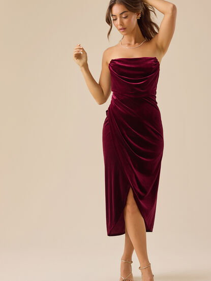 Covina Strapless Velvet Dress - TULLABEE