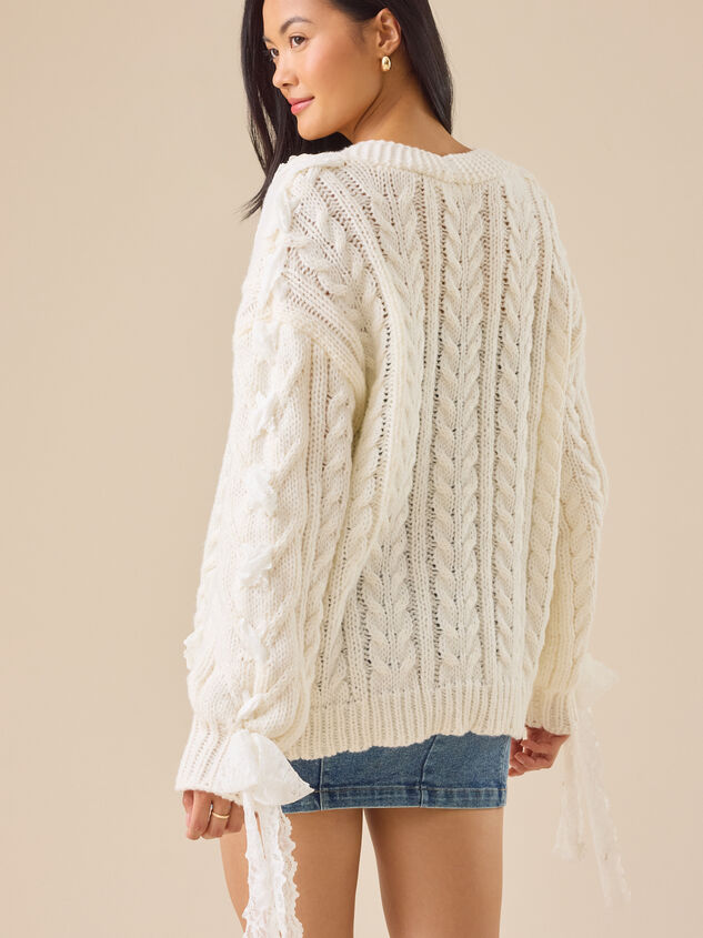 Dove Lace Ribbon Cardigan Detail 4 - TULLABEE