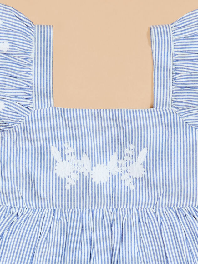 Jane Striped Floral Embroidered Dress Detail 3 - TULLABEE