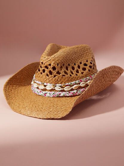 Shell & Floral Trim Cowboy Hat - TULLABEE