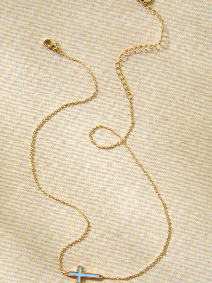 18K Gold Blue Cross Necklace - TULLABEE