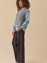 Amanda Cable Denim Mixed Pullover Detail 5 - TULLABEE