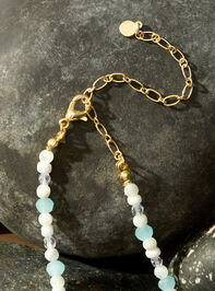 Blue Glass Bead Cross Necklace Detail 3 - TULLABEE