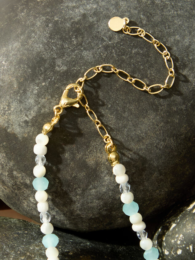 Blue Glass Bead Cross Necklace Detail 3 - TULLABEE
