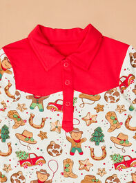 Cowboy Christmas Polo Bodysuit Detail 3 - TULLABEE