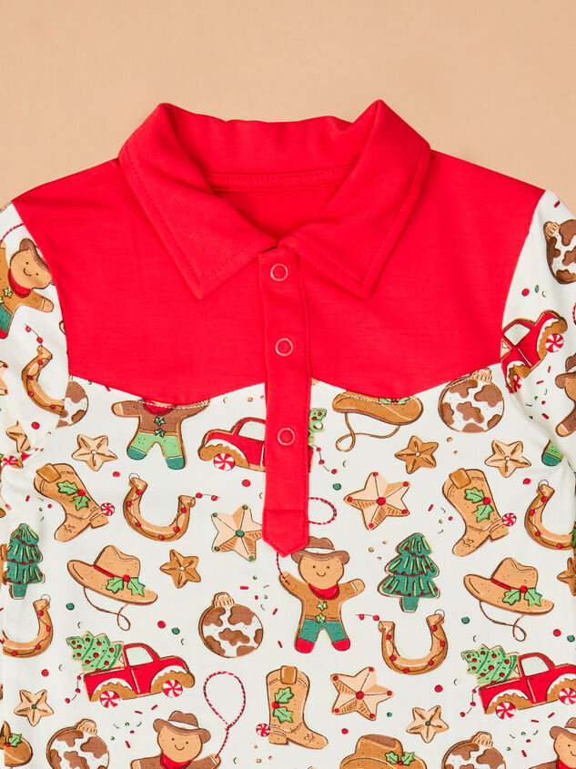Cowboy Christmas Polo Bodysuit Detail 3 - TULLABEE
