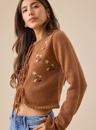 Rowan Embroidered Tie-Front Cardigan Detail 3 - TULLABEE