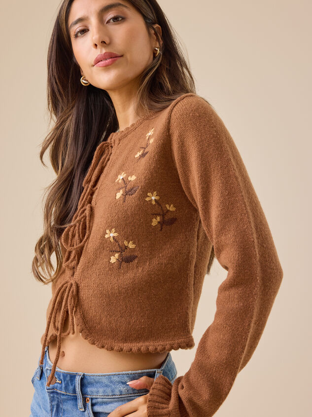Rowan Embroidered Tie-Front Cardigan Detail 3 - TULLABEE