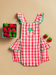 Millie Gingham Strawberry Bubble Detail 2 - TULLABEE